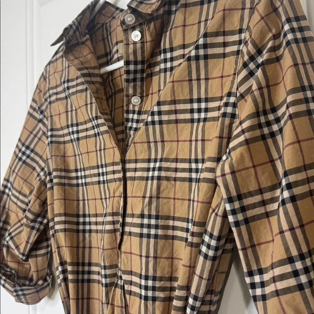 Burberry Shirt Dress NovaCheck Tan Black Plaid with Waist Tie Women’s US 6 EU 8 - Picture 5 of 12